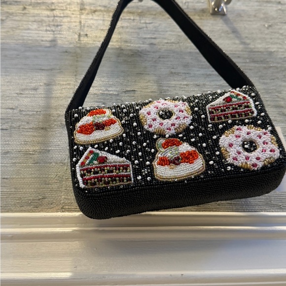 NWT new Anthropologie Fiona beaded shoulder bag holiday desserts black winter - Picture 13 of 17